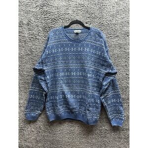 Vtg 90s LL Bean Blue Striped‎ Knit Sweater Cotton Grandpa Men's Large Tall